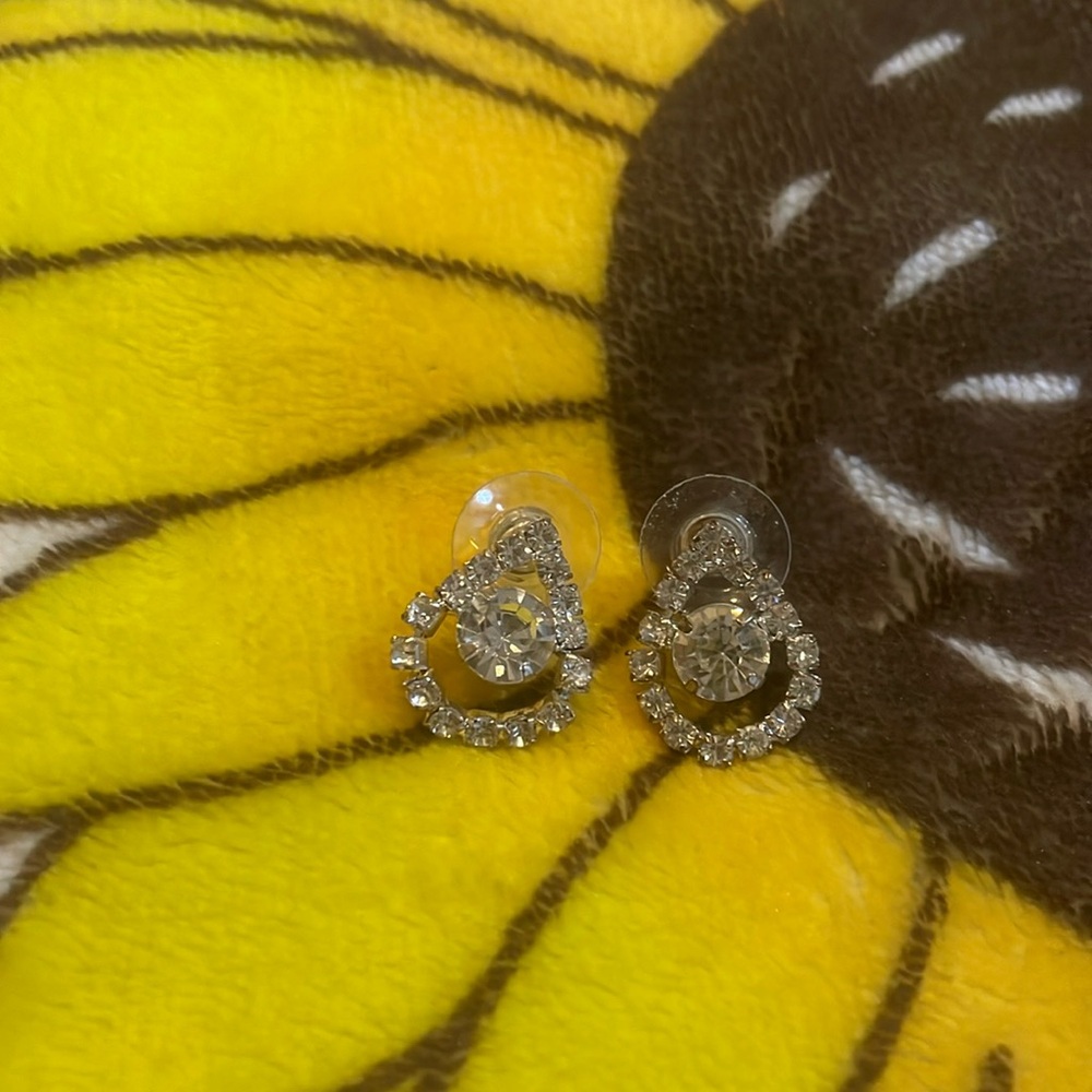 2 piece faux diamond silver earrings